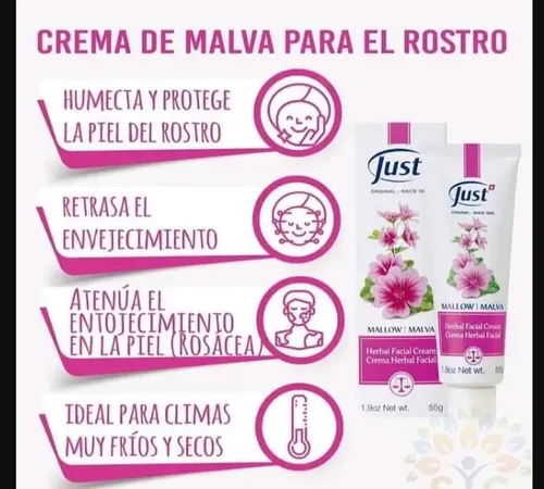 Crema Facial Just de Malva Hipoalergénica Sin Parabenos Rostro Sensible