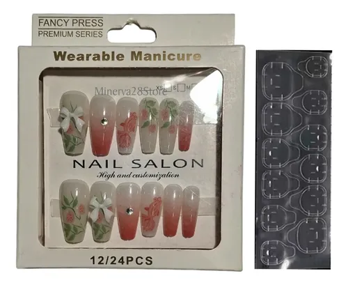 Set De 12 Uñas Postizas Press On Nails Con Adhesivos