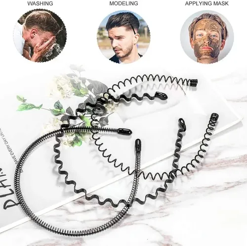 // 6 Diademas Onduladas De Metal Unisex For Cabello Negro