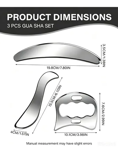 Set Gua Sha 3 En 1 Acero Inoxidable Masajeador Plateado