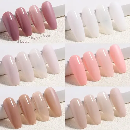 Set Esmaltes Gel 6 Colores Nude Brillo Base Y Top Coat