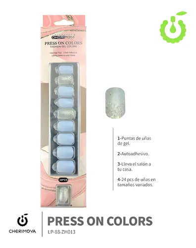 Press On Tips Autoadhesivo Kit Glitter Cherimoya 30u