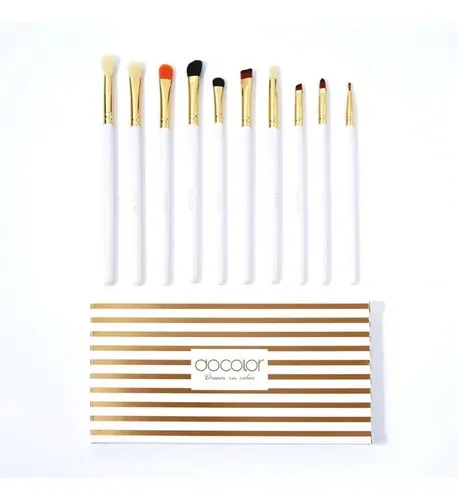 Set 10 Brochas Maquillaje Docolor DB1004 Blanco Puntas Sintéticas