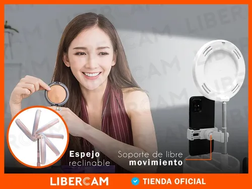 Espejo Selfie Porta Celular Luz Led LIBERCAM ELS-10BL Ring Light Usb Maquillaje Color Blanco