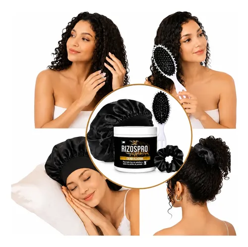 Kit Cabello Rizado Crema Rizospro Cofia Cepillo Y Regalo