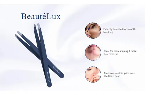 Pinza Para Cejas Beautélux, Punta Inclinada, Acero Inoxidabl