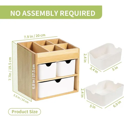 Organizador De Bambú Con 3 Cajones Para Maquillaje Y