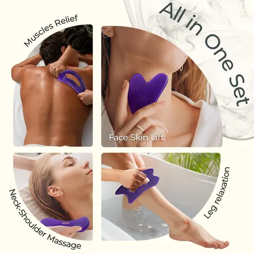 Set 4 Herramientas Gua Sha Scienlodic Resina Morado
