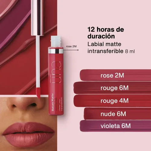Una Natura Labial Líquido Matte Intransferible Tonos Color Violeta 6M
