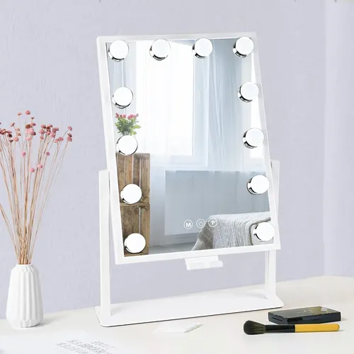 Espejo De Maquillaje Hollywood Con Luces 38x30cm Blanco