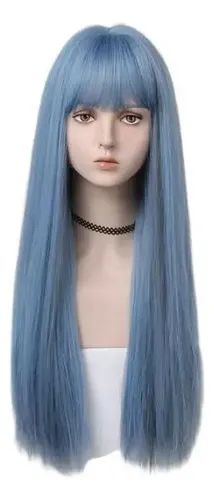 Pelucas Sintéticas Largas Y Rectas For Mujer, Azul Claromuc
