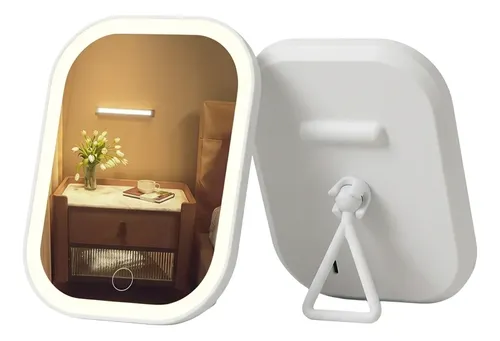Espejo Maquillaje Con Luz Led Tactil 3 Tonos Ajustable Usb