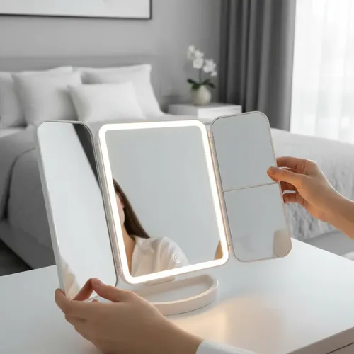Espejo De Maquillaje Pantalla Táctil Luz Led Giratorio 180°