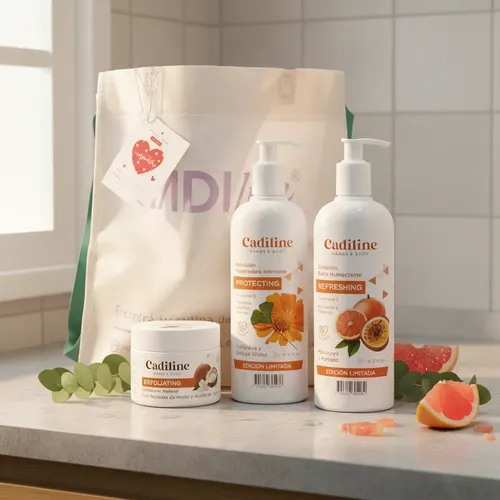 Set Regalo Cadiline Exfoliante Emulsion Manos Cuerpo Hidrata