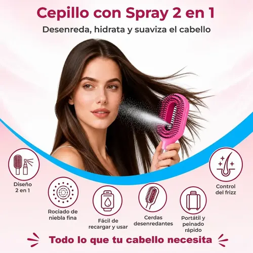Cepillo Desenredante Antifrizz Con Spray 2 En 1 Atomizador