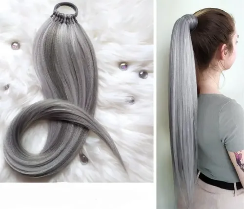 Ponytail Extensión De Pelo Coleta Kanekalon 80cm Gris