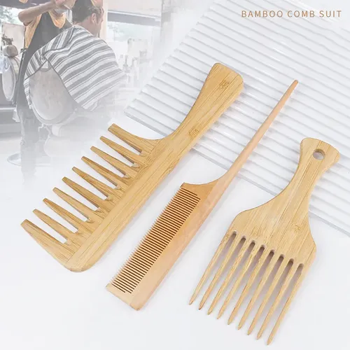 Horquilla Afro Antiestática De Madera De Bambú Natural, 1 Pi