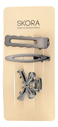 Set X3 Broches Pelo Metal Skora Pinza Claw Clip Y Hebillas