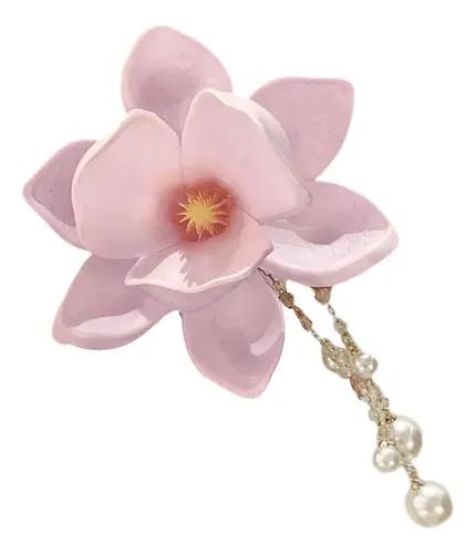 Elegante Pinza Lateral De Resina De Magnolia Con Agarre Segu
