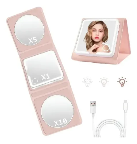 Espejo Tactil Triple Con Luz Led Y Aumento Usb Recargable ..