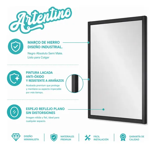 Espejo Led Pared Decorativo Marco Hierro Rectangular 100×80