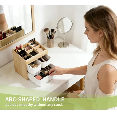 Organizador De Bambú Con 3 Cajones Para Maquillaje Y