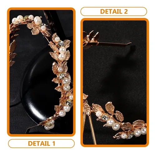 Diadema De Perlas Con Hojas Y Cristales Para Novia Rose Gold With White Pearls