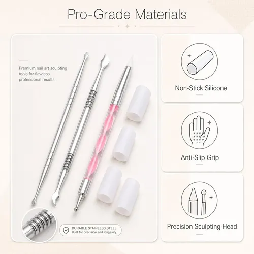 Set 3 Herramientas Silicona Para Uñas Gel Y Acrílico