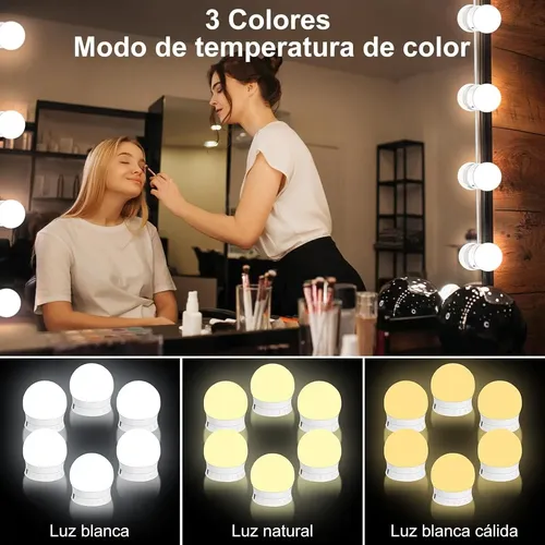 Kit 10 Focos Led Luz Espejo Usb Maquillaje Estilo Hollywood