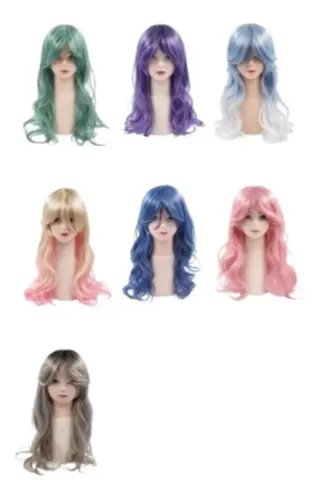 Peluca Kanekalon Colores Fantasía Cosplay Cabello Ondas