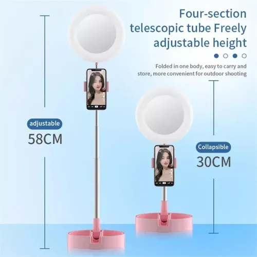 Espejo Maquillaje Plegable Con Luz Led Y Soporte P/ Celular