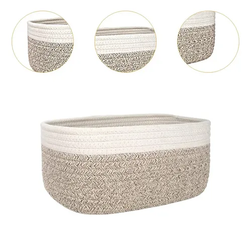 Cesta De Cuerda De Algodón, Cesta Decorativa 30cmx21cmx14cm
