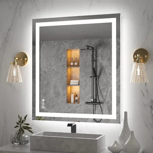 Espejo De Baño Led Amorho 91x81cm Con Luz, Antivaho, 3 Color
