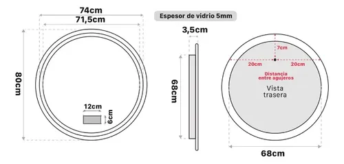 Espejo Redondo Inteligente Luz Led 80 Cm Bluetooth Premium