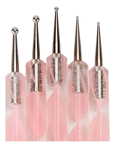 Kit Uñas 5 Piezas Pincel Flor Mármol Silicona Rosa