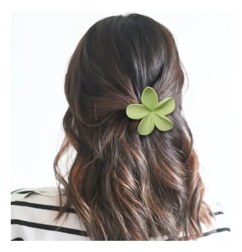 Set Pack Broches Hebillas De Pelo Flor Hawai Mate Claro X4 Verde/rosa/violeta/celeste