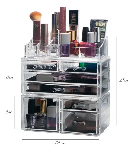 Organizador Maquillaje Acrílico Cajones Desmontable 27x24cm Calidad Premium Cosmético Joyería Esmaltes Elegante Moderno Fácil Limpiar Porta Cosméticos