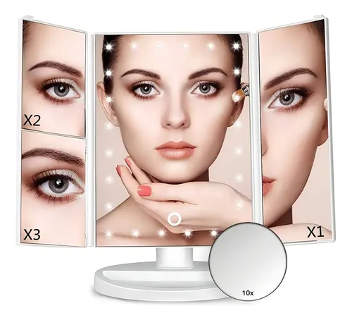 Espejo Con Luz LED Tríptico Jessamy E152 Blanco Con Aumento 2X/3X