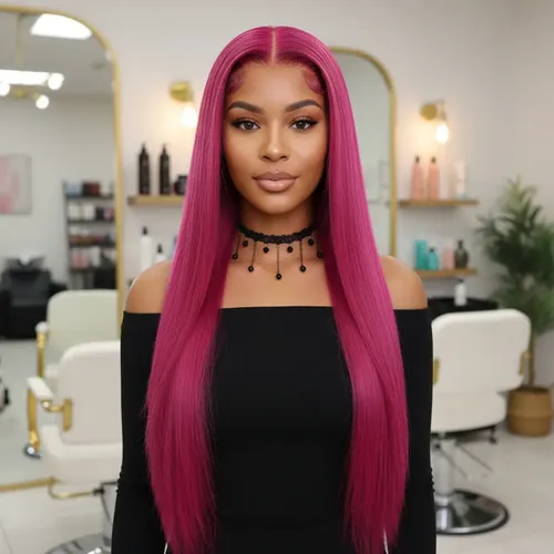 Peluca Lace Front Adiolacba Premium Símil Natural 70 Cm Tamaño De La Base Regulable Tono Magenta Intenso