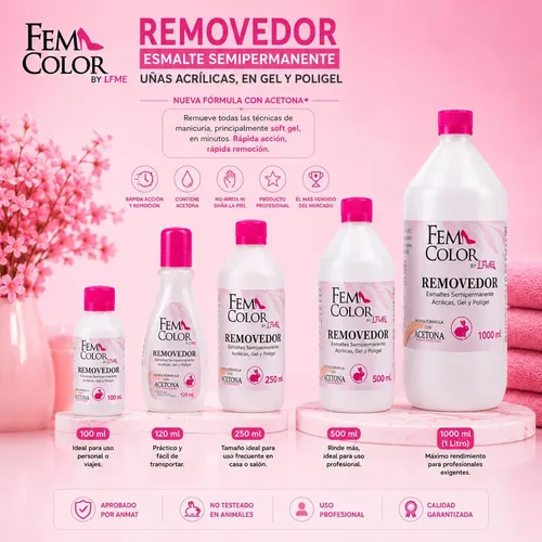 Removedor Acetona Uñas Acrilicas Esmalte Uv Femcolor 120 Ml
