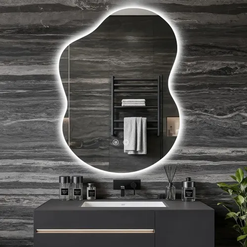 Espejo Led Baño Asimétrico Luz Tricolor Antivaho 30×22 Blanc