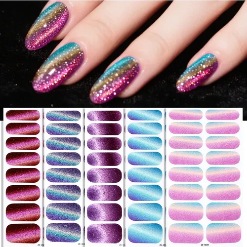 Stickers Uñas Cat Eye Glitter Impermeables 6 Hojas