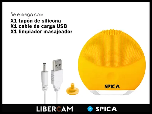 Limpiador Masajeador Facial Electrico Rostro SPICA RMAS-00 Recargable Usb Color Amarillo
