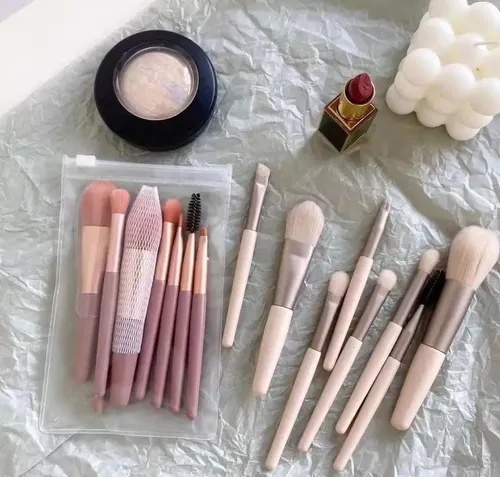 Set Maquillaje Brochas Pinceles Pack X 8 Unidades En Estuche Color Rosa