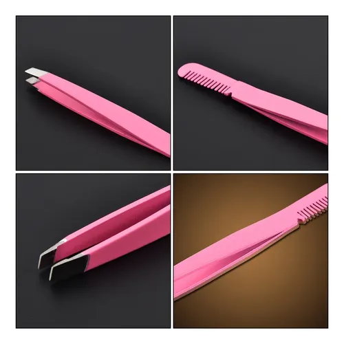 Set De 4 Pinzas Para Cejas Con Cepillo Y Peine Diagonales