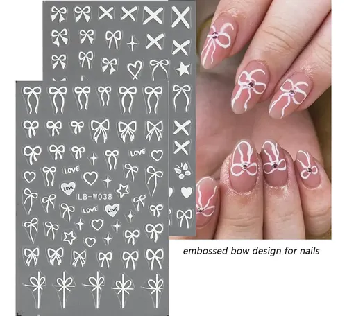Calcomanías For Uñas Con Lazo En Relieve 3d, Juego De 12