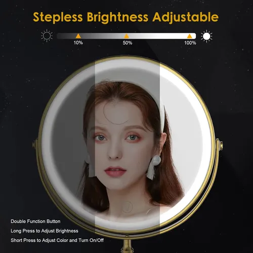 Espejo De Maquillaje Con Luz Led 1x 10x Recargable Bronce
