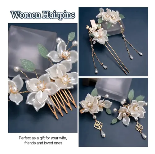 5 Horquillas Con Borlas Y Flores De Camelia, Horquillas Para