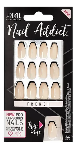 Uñas Postizas Ardell Nail Addict French Noir para Manos con Adhesivo Profesional