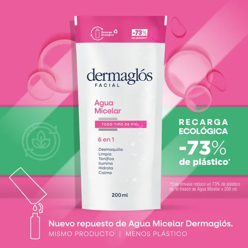 Dermaglós Facial Agua Micelar 6 En 1 Desmaquillante Refill